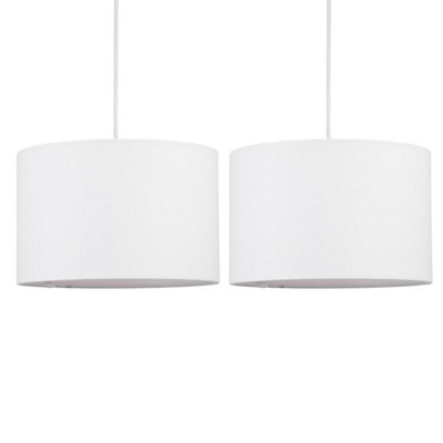 First Choice Lighting Set of 2 Drum White 25 cm Easy Fit Fabric Pendant Shades