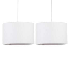 First Choice Lighting Set of 2 Drum White 25 cm Easy Fit Fabric Pendant Shades