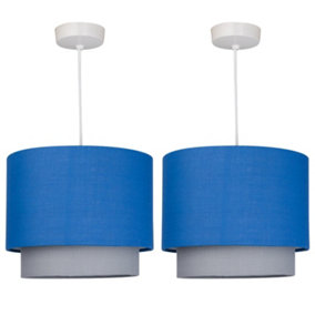 First Choice Lighting Set of 2 Duo Blue Easy Fit Fabric Pendant Shades