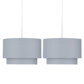 First Choice Lighting Set of 2 Duo Dark Grey 2 Tier Easy Fit Fabric Pendant Shades