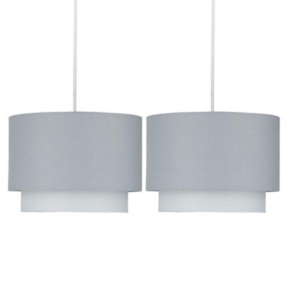 First Choice Lighting Set of 2 Duo Grey 2 Tier Easy Fit Fabric Pendant Shades