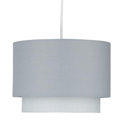 First Choice Lighting Set of 2 Duo Grey 2 Tier Easy Fit Fabric Pendant Shades
