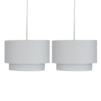 First Choice Lighting Set of 2 Duo Light Grey 2 Tier Easy Fit Fabric Pendant Shades