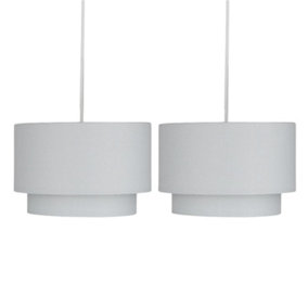 First Choice Lighting Set of 2 Duo Light Grey 2 Tier Easy Fit Fabric Pendant Shades