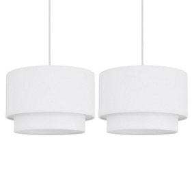 First Choice Lighting Set of 2 Duo White Easy Fit Fabric Pendant Shades