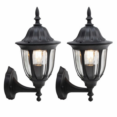 First Choice Lighting Set Of 2 Durham Black Clear Glass Ip44 Outdoor 