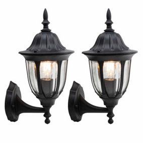 First Choice Lighting Set of 2 Durham Black Clear Glass IP44 Outdoor Wall Lights