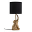First Choice Lighting Set of 2 Elephant Gold Resin Table Lamps With Black Fabric Shades