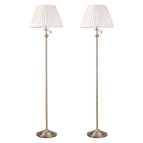 First Choice Lighting Set of 2 Eton Antique Brass Ivory Floor Reading Lamps