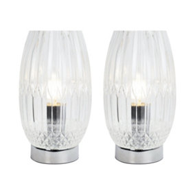 First Choice Lighting Set of 2 Facet Chrome with Clear Faceted Glass Table Lamps