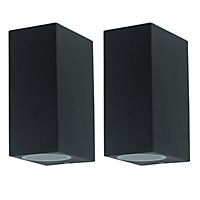 First Choice Lighting Set of 2 Falmouth Black Clear Glass 2 Light IP44 Outdoor Wall Washer Lights
