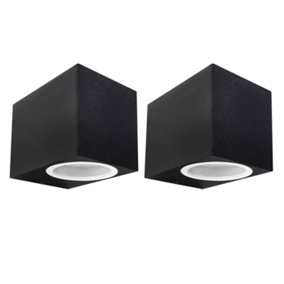 First Choice Lighting Set of 2 Falmouth Black Clear Glass IP44 Outdoor Wall Washer Lights