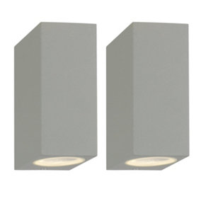 First Choice Lighting Set of 2 Falmouth Grey Clear Glass 2 Light IP44 Outdoor Wall Washer Lights