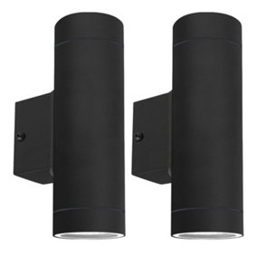 First Choice Lighting Set of 2 Falston Black Clear Glass 2 Light IP44 Outdoor Wall Washer Lights