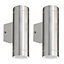 First Choice Lighting Set of 2 Falston Stainless Steel Clear Glass 2 Light IP44 Outdoor Wall Washer Lights