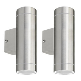 First Choice Lighting Set of 2 Falston Stainless Steel Up Down Outdoor Wall Lights