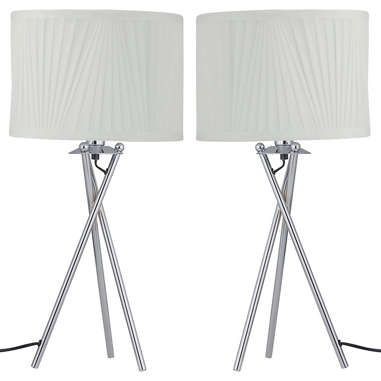 First Choice Lighting Set Of 2 Fan, Black Tripod Table Lamp With White Shade