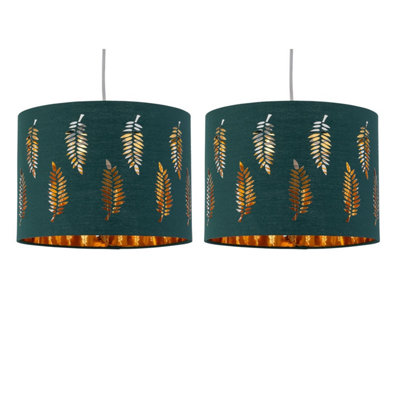 First Choice Lighting Set of  2 Fern Dark Green Cut Out 25cm Pendant Lightshades