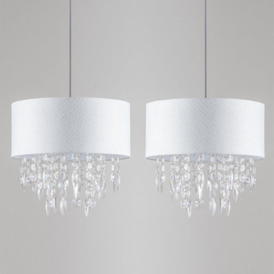 First Choice Lighting Set of 2 Fiji Clear White 40 cm Easy Fit Jewelled Pendant Shades