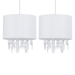First Choice Lighting Set of 2 Fiji White Linen with Silver Fleck Detail Jewelled Pendant Shades