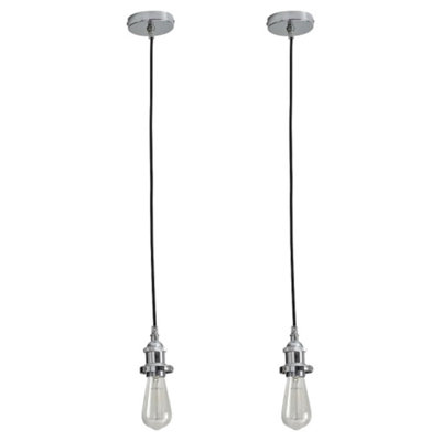 First Choice Lighting Set of 2 Flex Suspension Polished Chrome Pendant Kits with Black Fabric Cable