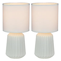 First Choice Lighting Set of 2 Fox White Ceramic Table Lamp With Shades