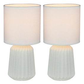 First Choice Lighting Set of 2 Fox White Ceramic Table Lamp With Shades