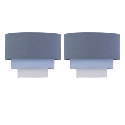 First Choice Lighting Set of 2 Gabi Blue Ombre Linen 22cm Table Lamp Shades