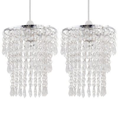 First Choice Lighting Set of 2 Gatsby Chrome Clear Easy Fit Jewelled Pendant Shades