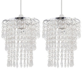 First Choice Lighting Set of 2 Gatsby Chrome Clear Easy Fit Jewelled Pendant Shades