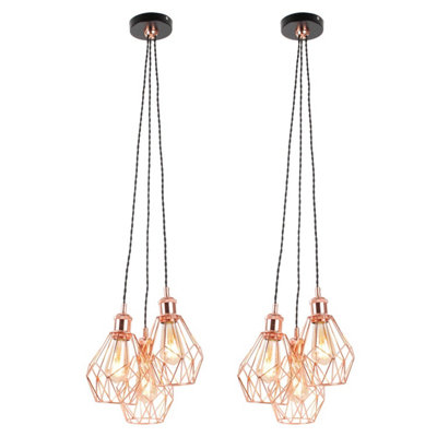 First Choice Lighting Set of 2 Geo - Black Copper 3 Light Ceiling Pendant Lights