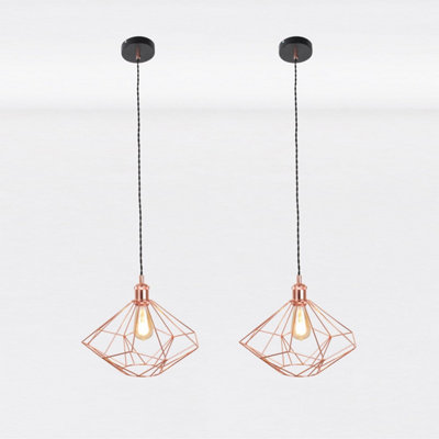 First Choice Lighting Set of 2 Geo Black Copper Ceiling Pendant Lights