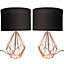 First Choice Lighting Set of 2 Geo Copper Black Geometric Table Lamp With Shades