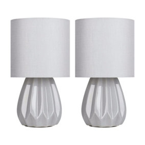 First Choice Lighting Set of 2 Geometric Grey Ceramic Table Lamps with Matching Shades