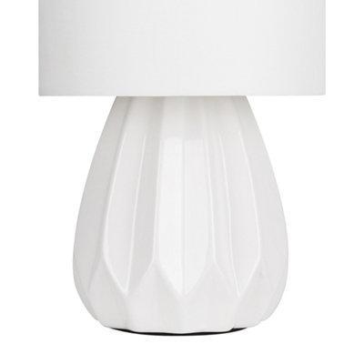 First Choice Lighting Set of 2 Geometric White Ceramic Table Lamps with Matching Shades