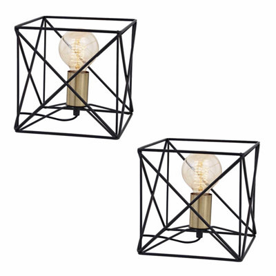 First Choice Lighting Set of 2 Geosphere Matt Black with Brushed Gold Table Lamps