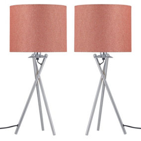 First Choice Lighting Set of 2 Glitter Chrome Pink Glitter Tripod Table Lamp With Shades