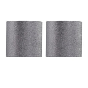 First Choice Lighting Set of 2 Glitter Silver Grey 15.5 cm Fabric Shades
