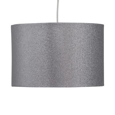 First Choice Lighting Set of 2 Glitter Silver Grey 25 cm Easy Fit Fabric Pendant Shades