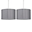 First Choice Lighting Set of 2 Glitter Silver Grey 30 cm Easy Fit Fabric Pendant Shades
