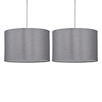 First Choice Lighting Set of 2 Glitter Silver Grey 33 cm Easy Fit Fabric Pendant Shades