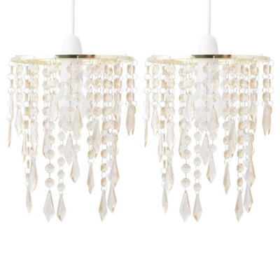 First Choice Lighting Set of 2 Gold & Amber Jewels Light Shades