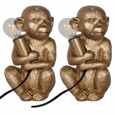 First Choice Lighting Set of 2 Gold Little Monkey Table Lamp or Bedside Lights