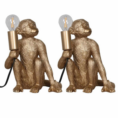 First Choice Lighting Set of 2 Gold Monkey Table Lamp or Bedside Lights