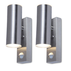 First Choice Lighting - Set of 2 Grange Stainless Steel LED Outdoor Up Down Motion Sensor Wall Lights