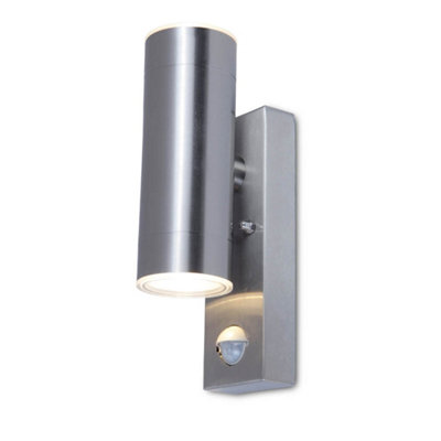 First Choice Lighting - Set of 2 Grange Stainless Steel LED Outdoor Up Down Motion Sensor Wall Lights