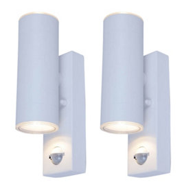 First Choice Lighting - Set of 2 Grange White LED Outdoor Up Down Motion Sensor Wall Lights
