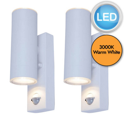 First Choice Lighting - Set of 2 Grange White LED Outdoor Up Down Motion Sensor Wall Lights