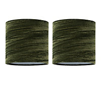 First Choice Lighting Set of 2 Green Crushed Velvet 15.5cm Table Lamp Shades