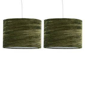First Choice Lighting Set of 2 Green Crushed Velvet 25cm Pendant Lightshades